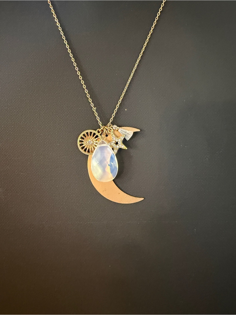 Do not buy: Handmade Adirondacks Celestial Moonstone Moon & Star Necklace 30” - Picture 3 of 6